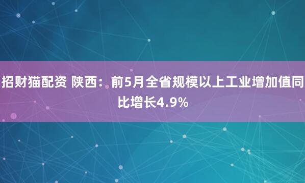 招财猫配资 陕西：前5月全省规模以上工业增加值同比增长4.9%